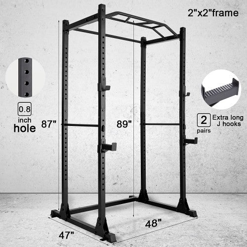 Power Cage, Squat Rack Workout Station 1200lb Capacity with 2 Extra J-Hooks for Weightlifting, Strength Training, Home Gym - 1020160-161 Power Cage, Squat Rack Workout Station 1200lb Capacity with 2 Extra J-Hooks for Weightlifting, Strength Training, Home Gym - 1020160-161